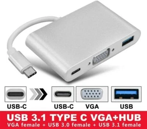USB 3.1 Type C to VGA USB 3.0 USB-C Multiport Charging Converter HUB Adapter New - Picture 1 of 4