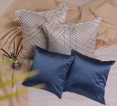 Set of 4, 16x16" Pillow Covers Navy Blue Cushion Sofa Decor and Bedroom - Image 1 of 4