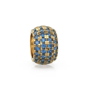 Große 14K Massiv Gold Blauer Saphir Rondelle Perle Zwischenring Verbesserung Charm Fundstücke - Bild 1 von 8