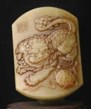 Chinese old natural hetian jade hand-carved statue dragon pendant 2.7 inch