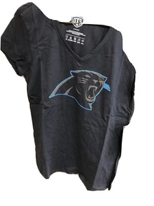 NFL Carolina Panthers Short Sleeve V Neck Tee Shirt Black Women's Small - NEW - Picture 1 of 7