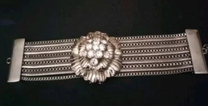 Premier Designs Multi Strand Silver Bracelet Swarovski Element Floral Center - Picture 1 of 7