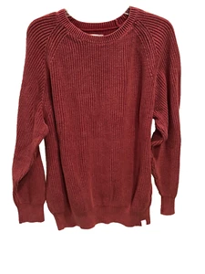 Mens Lucky Brand Crew Neck Cotton Sweater Pullover Burgundy Red Rib Knit Size L - Picture 1 of 6