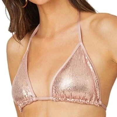 Shoshanna Sequin Halter Neck Triangle Bikini Top Bra Size M Light Pink - Image 1 of 3