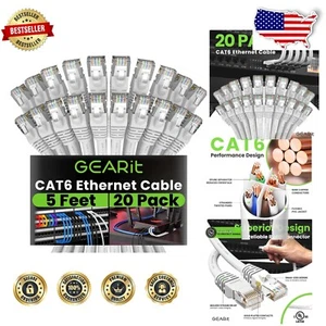 20-Pack Cat 6 Ethernet Cables 5ft - 10Gbps Snagless RJ45 for Reliable Networking - Picture 1 of 11