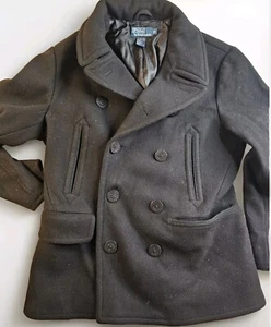 vintage POLO ralph lauren PEACOAT wool overcoat Large L NAVAL jacket - Picture 1 of 14