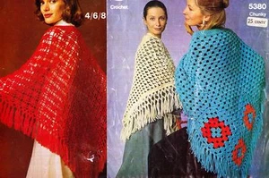 3 RETRO SHAWLS lacy & 2 chunky - COPY Ladies crochet pattern - Picture 1 of 1