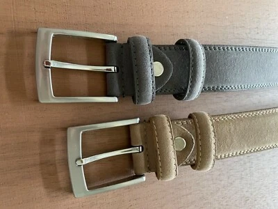 Coppia di cinture scamosciate nuove foderate in pelle - fibbia in metallo -106cm - Immagine 1 di 4