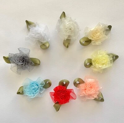 Organza Carnations Ribbon Flowers Appliques Small Assorted Colors 36 144 pcs - Image 1 of 3