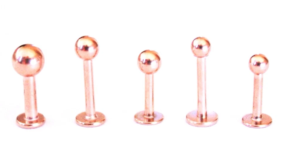 Rose Gold 6mm - 12mm 14g 16g Labret Bar Lip Stud Piercing Ball Helix Earring  - Image 1 of 3