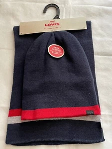 CAPPELLO E SCIARPA UOMO LEVI'S MAXIM HEAT BLU NAVY NUOVO CON ETICHETTE SET 2 PACE - Foto 1 di 5