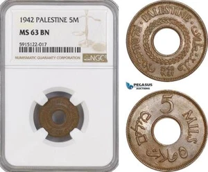AG076, Palestine, 5 Mils 1942, London, NGC MS63BN - Picture 1 of 1