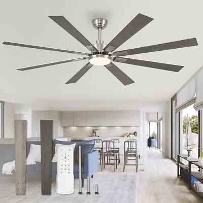 72 Inch Brushed Nickel Modern Ceiling Fans with Lights and Remote, Indoor/Outdoo - Image 1 of 4