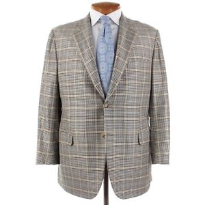 Brioni Wool / Silk Sport Coat Size 44R In Cream Plaid Made in Italy