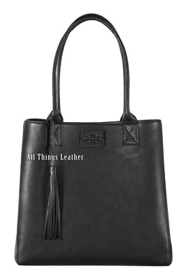 SMART RANGE LEATHER Ladies Black Shopping Bag Premium Cowhide Leather Bag