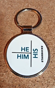 Iconic "STARBUCKS" "HE, HIM, HIS" Metal Keyring - Picture 1 of 2