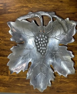 Vintage Eurocraft Grape Leaf Shaped Serving Bowl Metal Silver Colored Platter - Picture 1 of 6