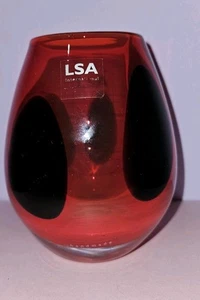 LSA International Red Thick Glass Vase With Black Blobs On - Picture 1 of 11