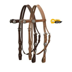 Leather Headstall Hand Studded Crystal Rhinestone Conchos & Reins - Picture 1 of 4