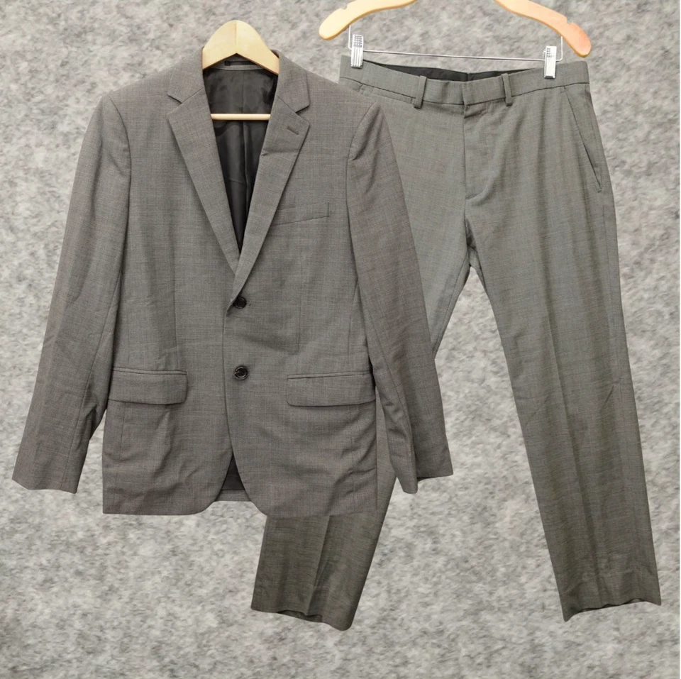 Theory Wool Stretch Suit Mens 36S XS Heather Gray Slim WELLAR Blazer Pants 32x27 - Image 1 of 4