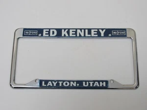 Vintage Ed Kenley Ford Layton Utah Metal License Plate Frame Embossed Cover Rare - Picture 1 of 3