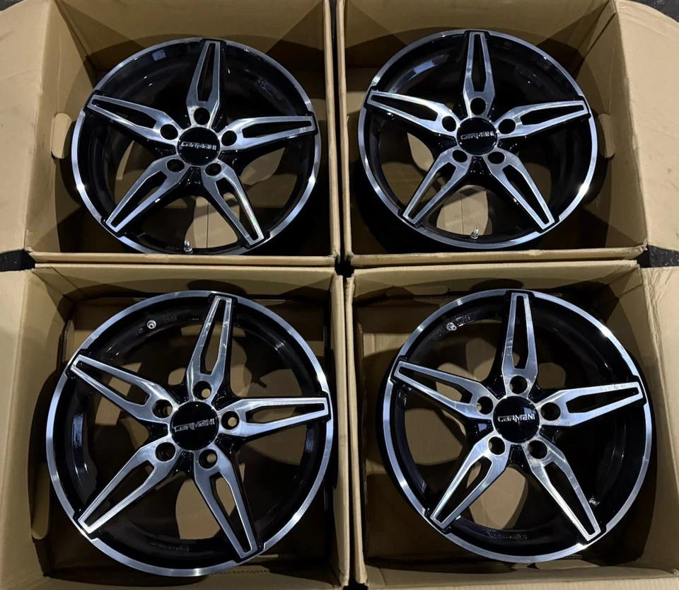 4x Carmani 15 Oskar 6.5 x 16 inch 5 x 112 ET 38 black polished ECE Mercedes Audi - Image 1 of 4