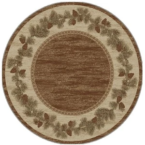 Round Lodge Cabin Rustic Brown Pinecone Area Rug **FREE SHIPPING** - Picture 1 of 3