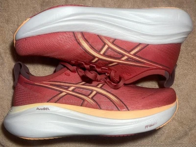Nuevo Asics Gel Nimbus 27 para mujer talla 9 ancho, arcilla rosa/naranja brillante Foto 1 de 4