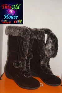 Sporto Damen-Winterstiefel Leder MEAGAN CHOCOLATE groß Kunstfell Oberteil 12W - Bild 1 von 12