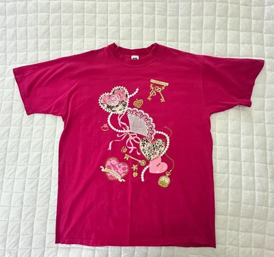 Camiseta Vintage Puntada Única Adulto XL Corazones Rosa Romance Gráfico Grannycore Foto 1 de 4