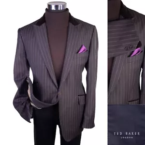 Ted Baker LONDON Sport Coat Jacket Blazer Striped Sz 46R Brown Wool One Button - Picture 1 of 16