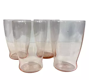 Glasses Tumblers Pink Depression Glass Lot 4 Vintage 12 oz Delicate LOVELY - Picture 1 of 16