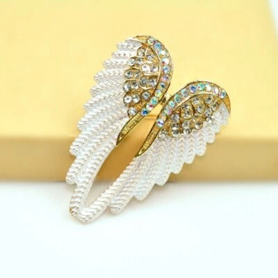 Broche prendedores alas de ángel diamantes de imitación dorados brillantes joyas regalo broches de plumas Foto 1 de 4