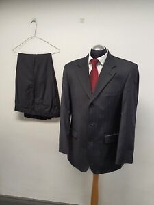 MILANO ITALY SUIT 2PC CHARCOAL PIN STRIPES SUPER 140'S WOOL 40R TRS W36 L32