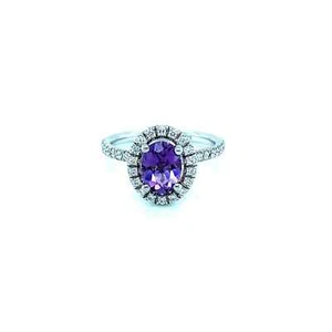 14K Gold Ring With Amethyst Center Stone and 36 Diamonds - Picture 1 of 4