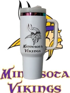 Minnesota Vikings ENGRAVED #18 Rainbow Plated 40oz Travel Mug W/Handle & straw - Picture 1 of 3