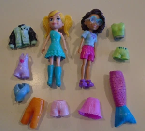 Polly Pocket Lot N ~ Molded Hair Doll x 2 + Clothing Items, Shoes & Accessories - Picture 1 of 2