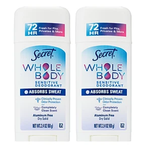 Secret Whole Body Absorbs Sweat Dry Clean Scent 72HR Stick Deodorant 2.4oz-2Pack - Picture 1 of 2
