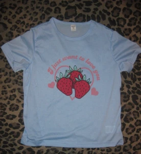 Shein girls 11yrs I just want to love you strawberry heart graphic tee blue nip - Picture 1 of 1