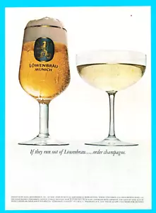 1970 Lowenbrau Beer PRINT AD tall frosty glass champagne - Picture 1 of 3