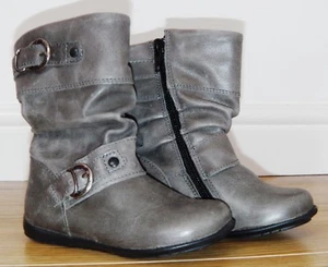 BNWOT GIRLS NEXT GREY LEATHER BOOTS UK 6 NEW PARTY SCHOOL SHOES SMART TOP COAT - Picture 1 of 10