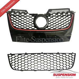 Rejilla superior e inferior negra con moldura roja para 06-09 VW MK5 Jetta/GTI - Imagen 1 de 8