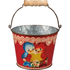 Primitives by Kathy Retro Valentine's Day Bucket Rustic Birds Vintage Look - Picture 1 of 1