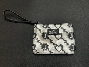 JUSTICE~Heart Pattern Silver & Black Faux Leather Mini Purse Bag With Wristlet - Picture 1 of 7