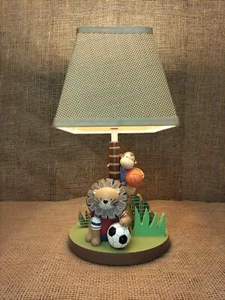Sports Animals Table Lamp 15" Monkey & Lion- Basketball & Soccer w/ Shade- Kids  - Picture 1 of 13