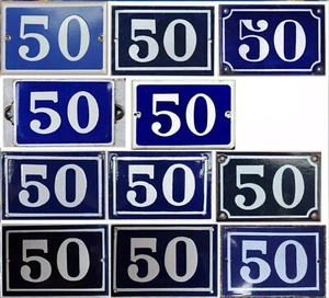 Old blue French house number 50 door gate plate plaque steel enamel sign - pick - Picture 1 of 11