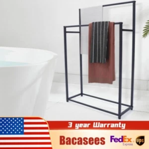 Metal Towel Holder 2-Tier Towel Organizer Stand Freestanding Towel Rack Bathroom - Picture 1 of 13
