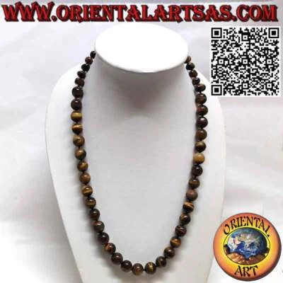 Collana di occhio di tigre naturali di sfere e ciottoli, chiusura argento - Immagine 1 di 4