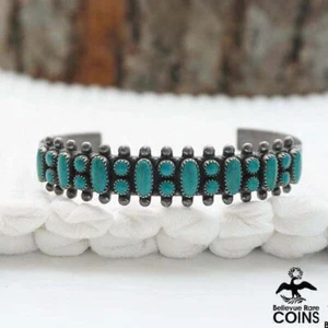 Vintage Southwestern Sterling Silver & Turquoise Decorative Cuff Bracelet - Picture 1 of 9