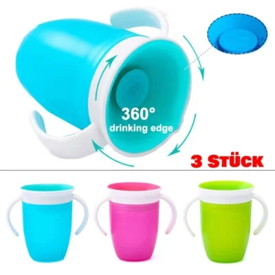 360 Baby-Lern-Trinkbecher können auslaufsicher gedreht wer MLBADE(3er Pack)240ml - Bild 1 von 4